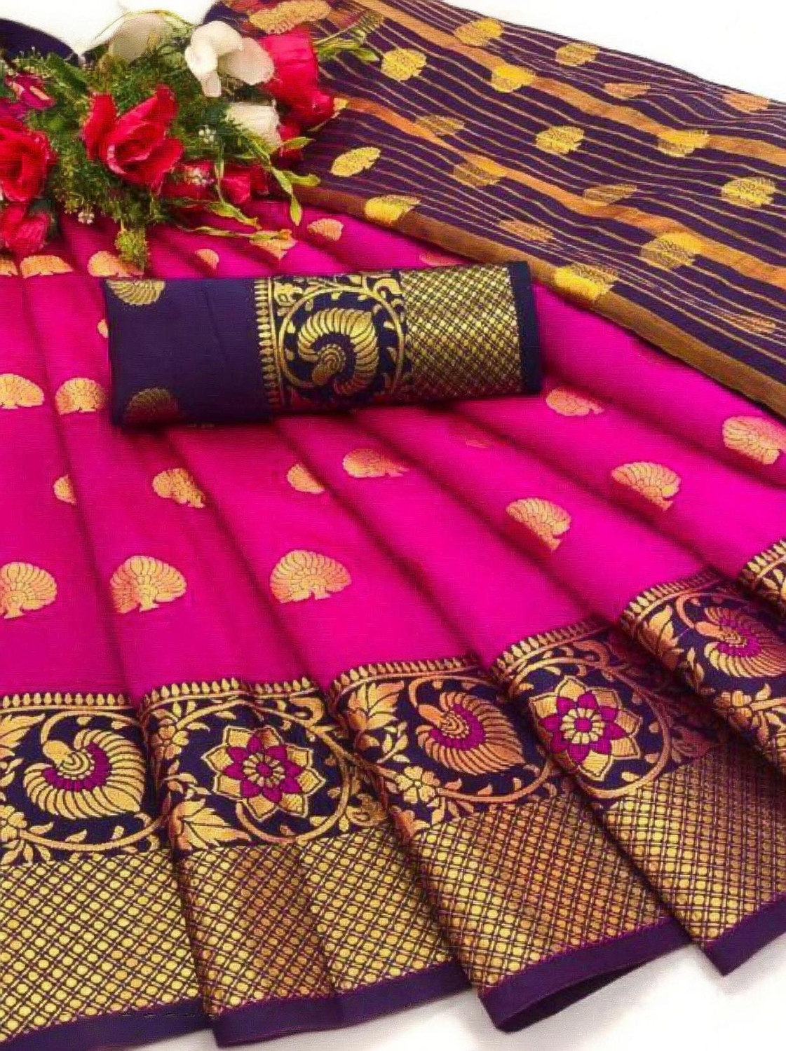 Image of RichEraa Digital Print Banarasi Cotton Silk Saree (Red)