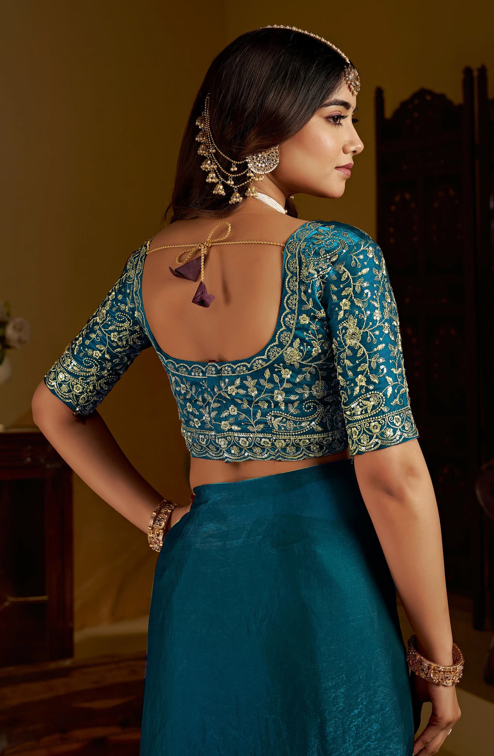 Image of signagraph Embroidered Bollywood Satin Saree (Multicolor)
