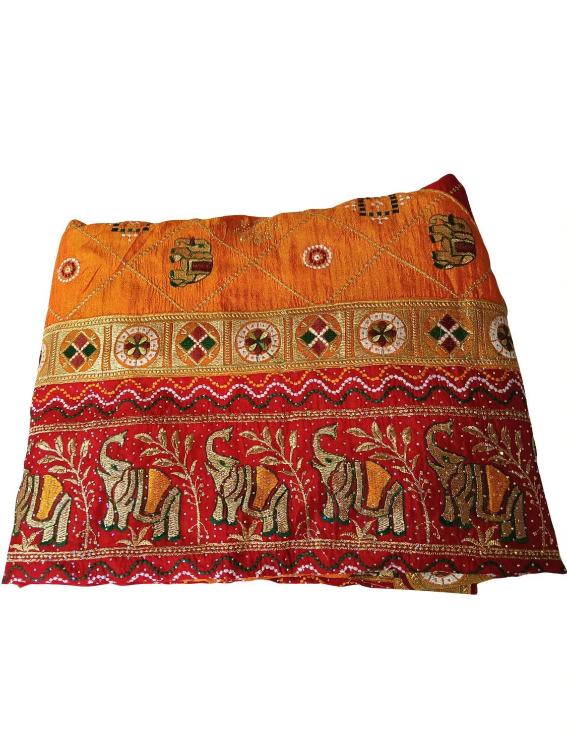 Image of AACHCHHADAN Embroidered, Geometric Print Bollywood Georgette, Art Silk Saree (Red, Green, Gold)