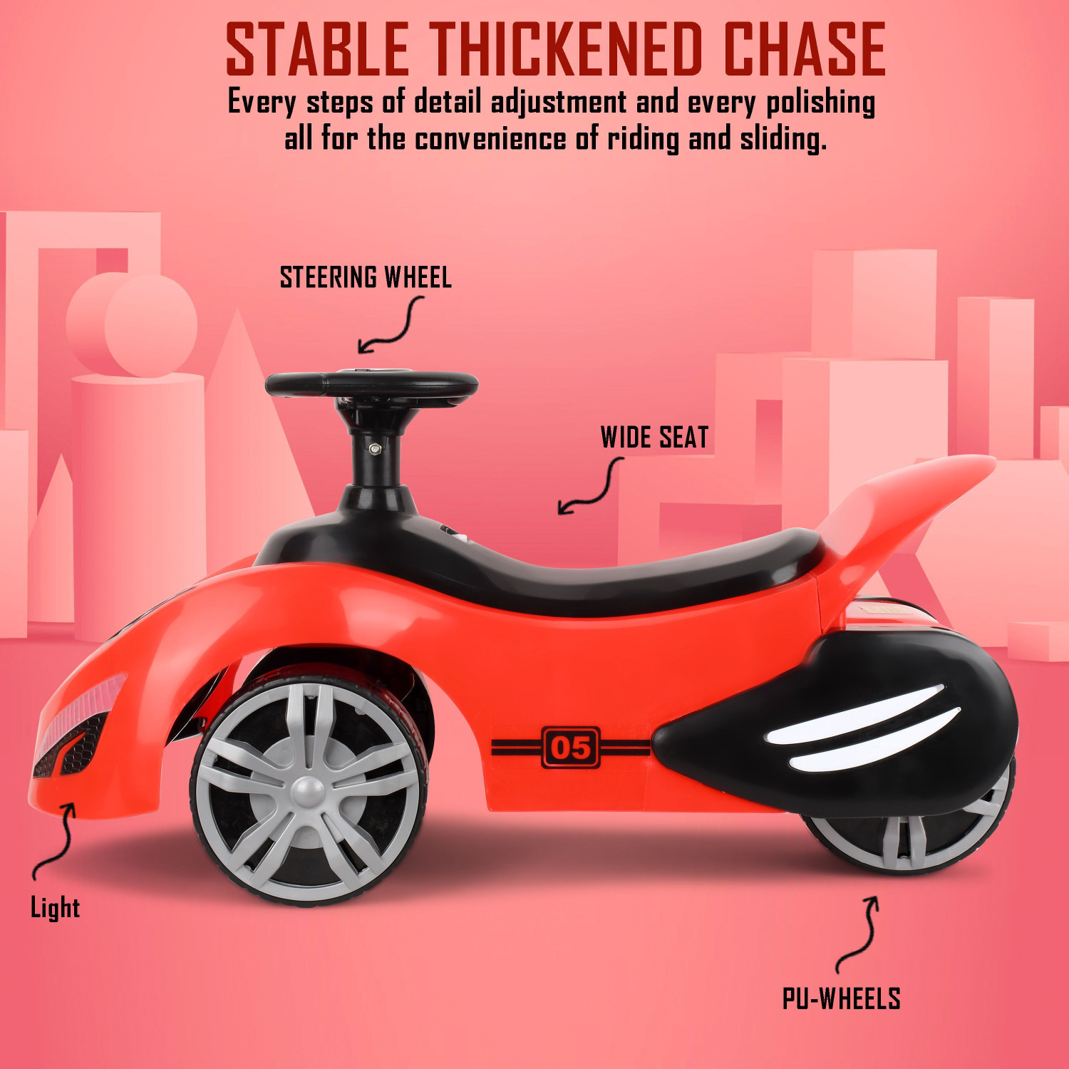 Image of VARAA G KIDS SCOOTER I BIG WHEEL I UPTO 2 YEAR KIDS I LIGHT & MUSIC (Red)