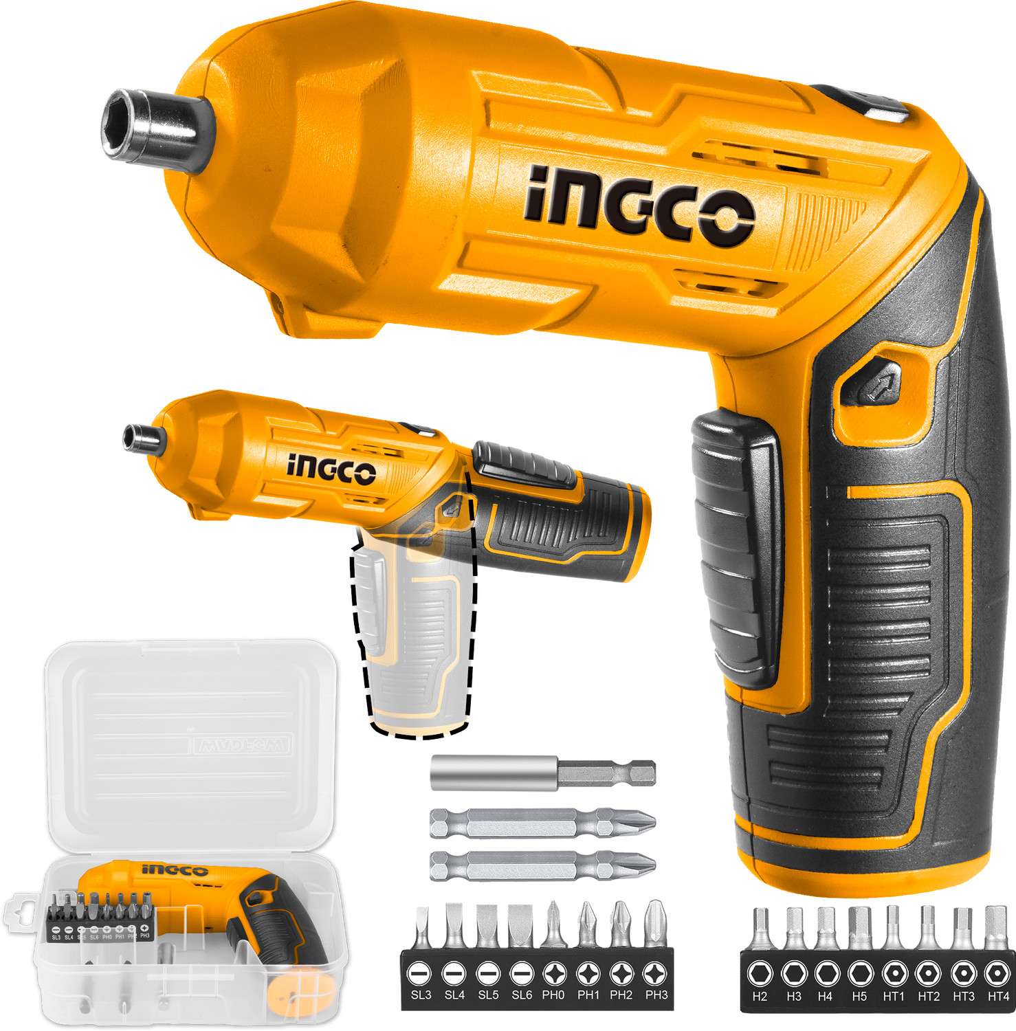 INGCO Lithium Ion Cordless Screwdriver CSDLI0442 Long Handle Screwdriver Set