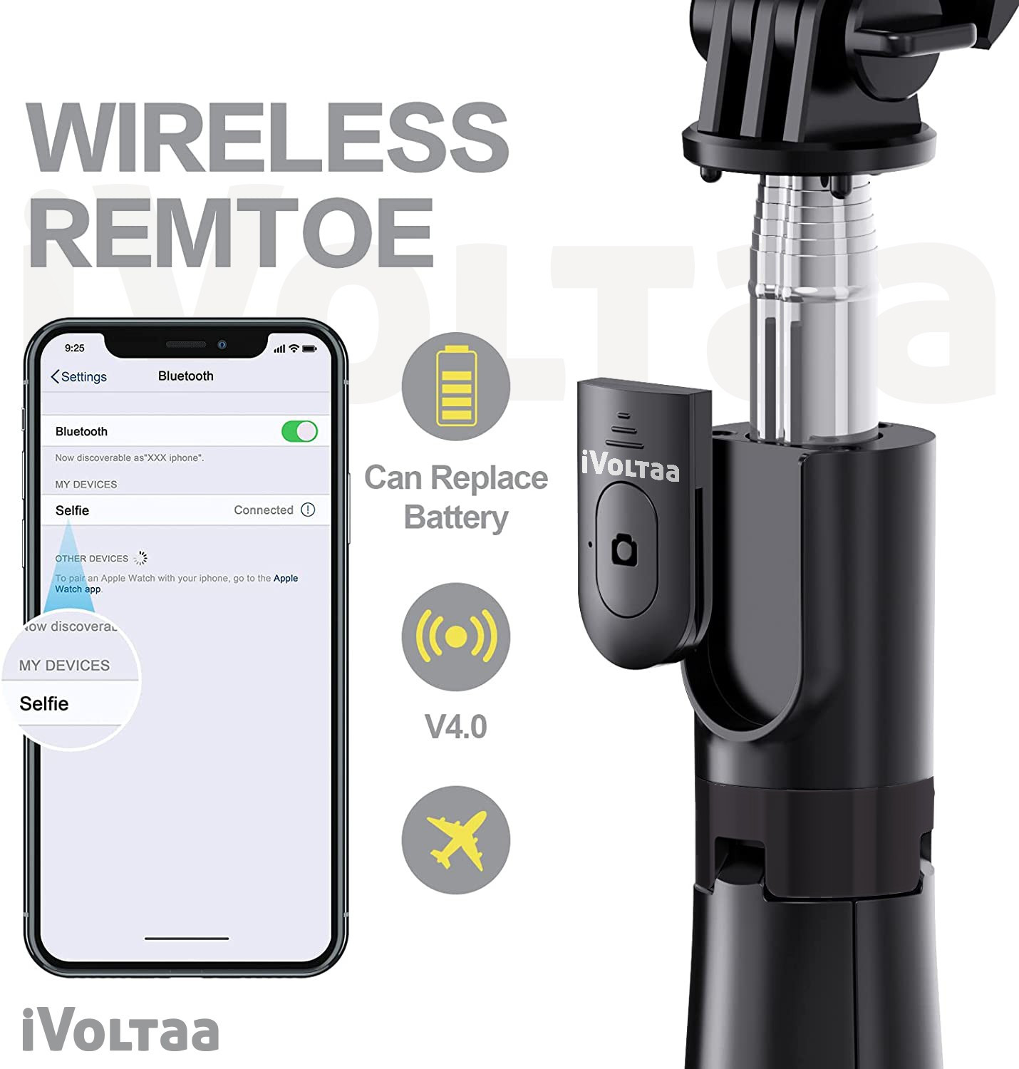 Image of iVoltaa PROGEN22 Flash Light Bluetooth Selfie Stick