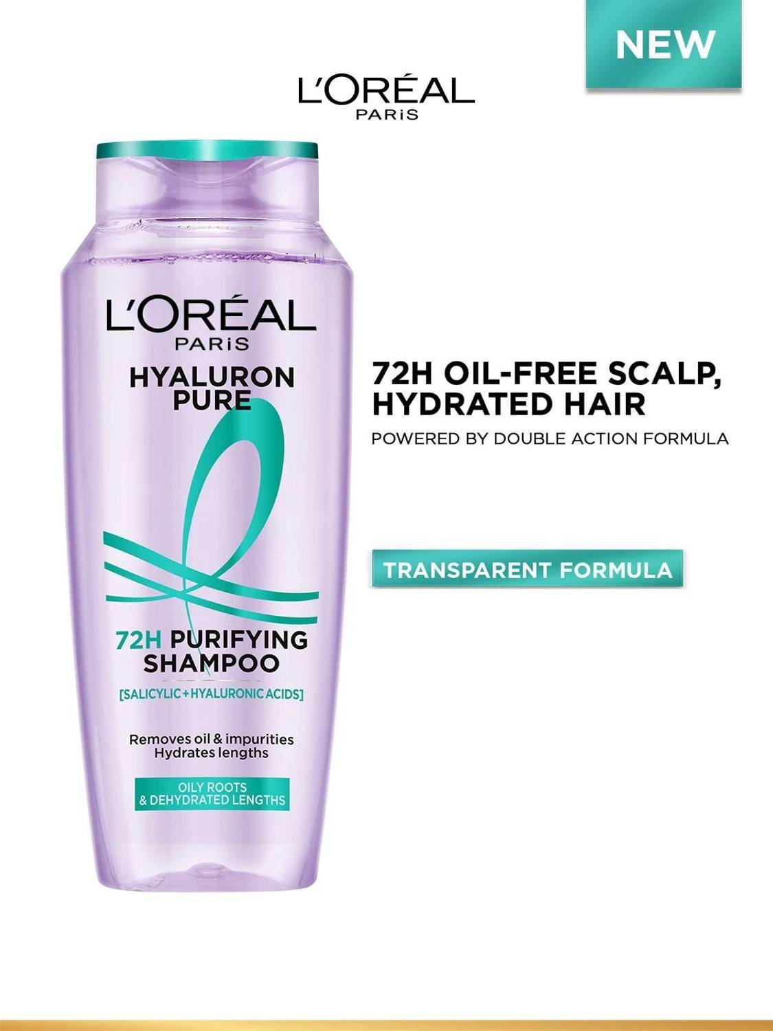 L'OrÃ©al Paris Hyaluron Pure 72H Purifying Shampoo for Oily Scalp, Dry Hair