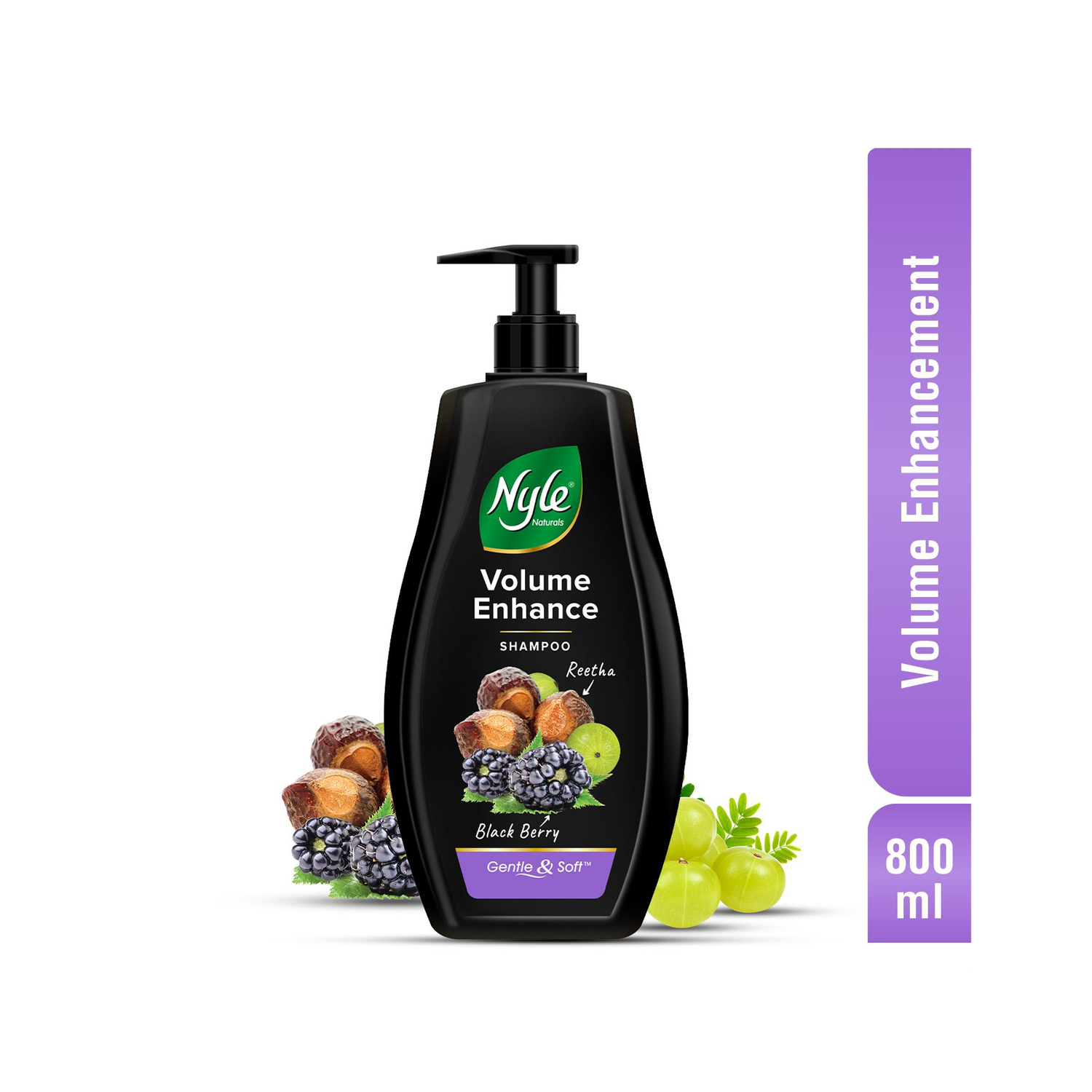 Nyle Naturals Volume Enhance Shampoo, With Goodness Of Reetha And Blackberry, 800ml