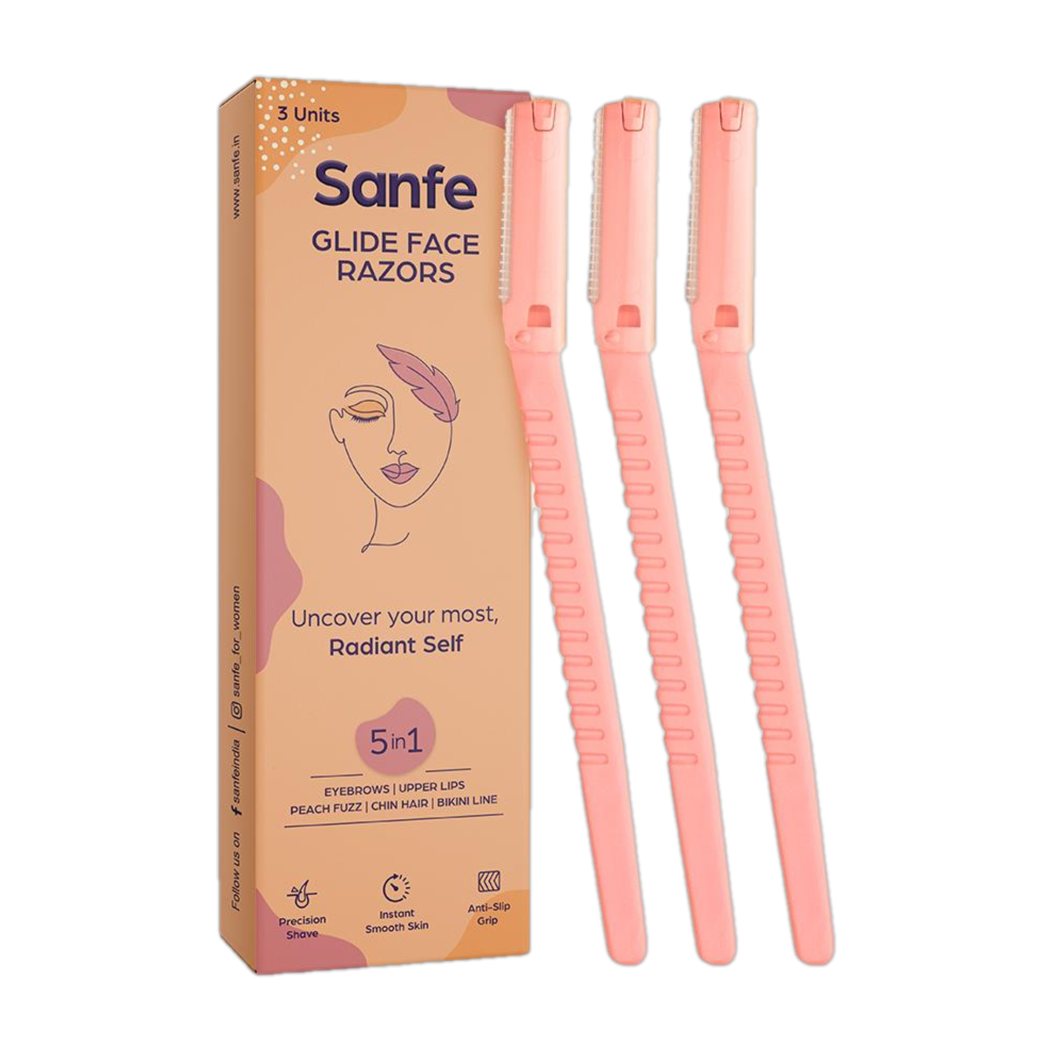 Sanfe Glide Face Razor for painfree facial hair removal (3 units) - up