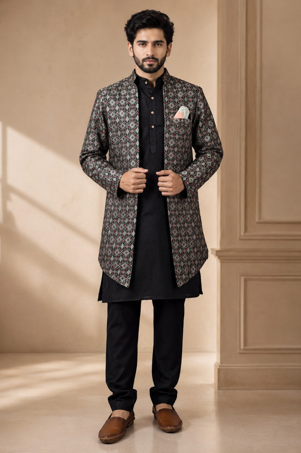 Image of Diamond Style Solid Sherwani