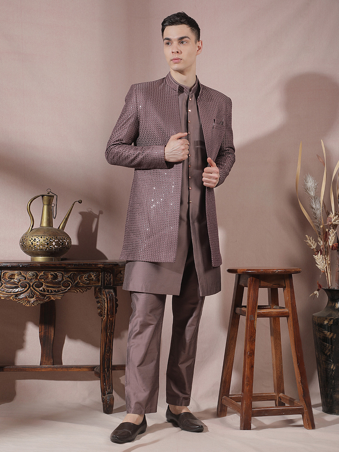Image of Diamond Style Solid Sherwani