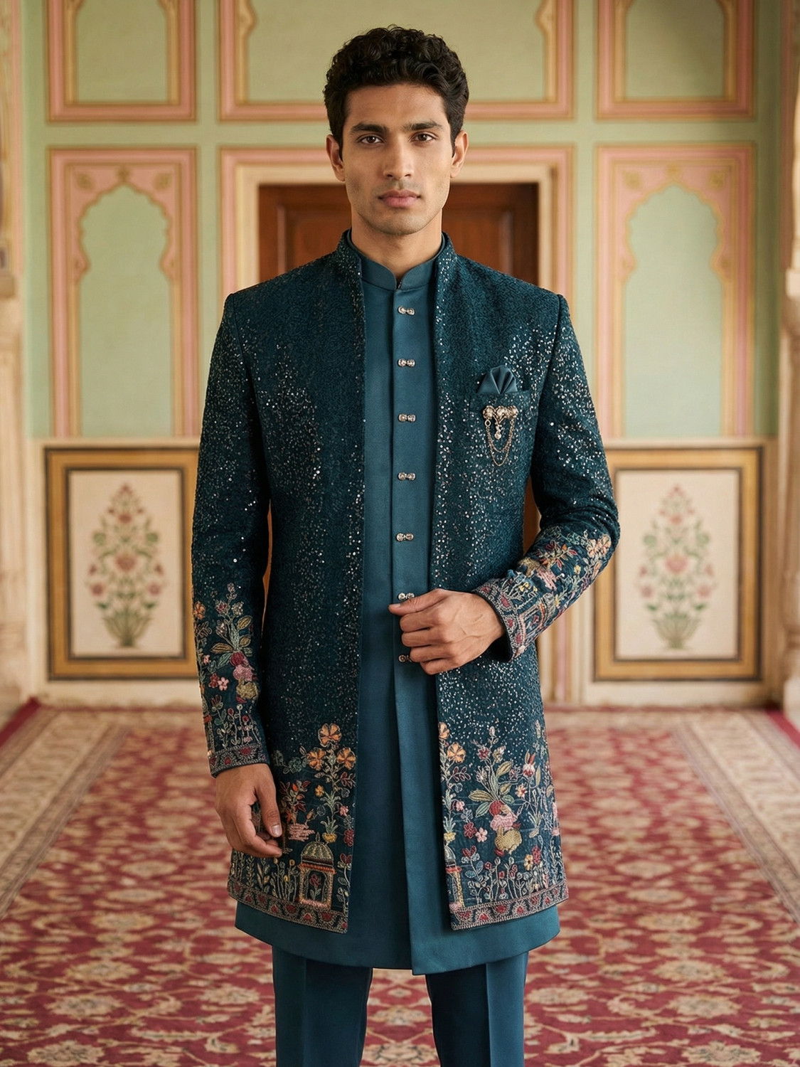 Image of Diamond Style Solid Sherwani