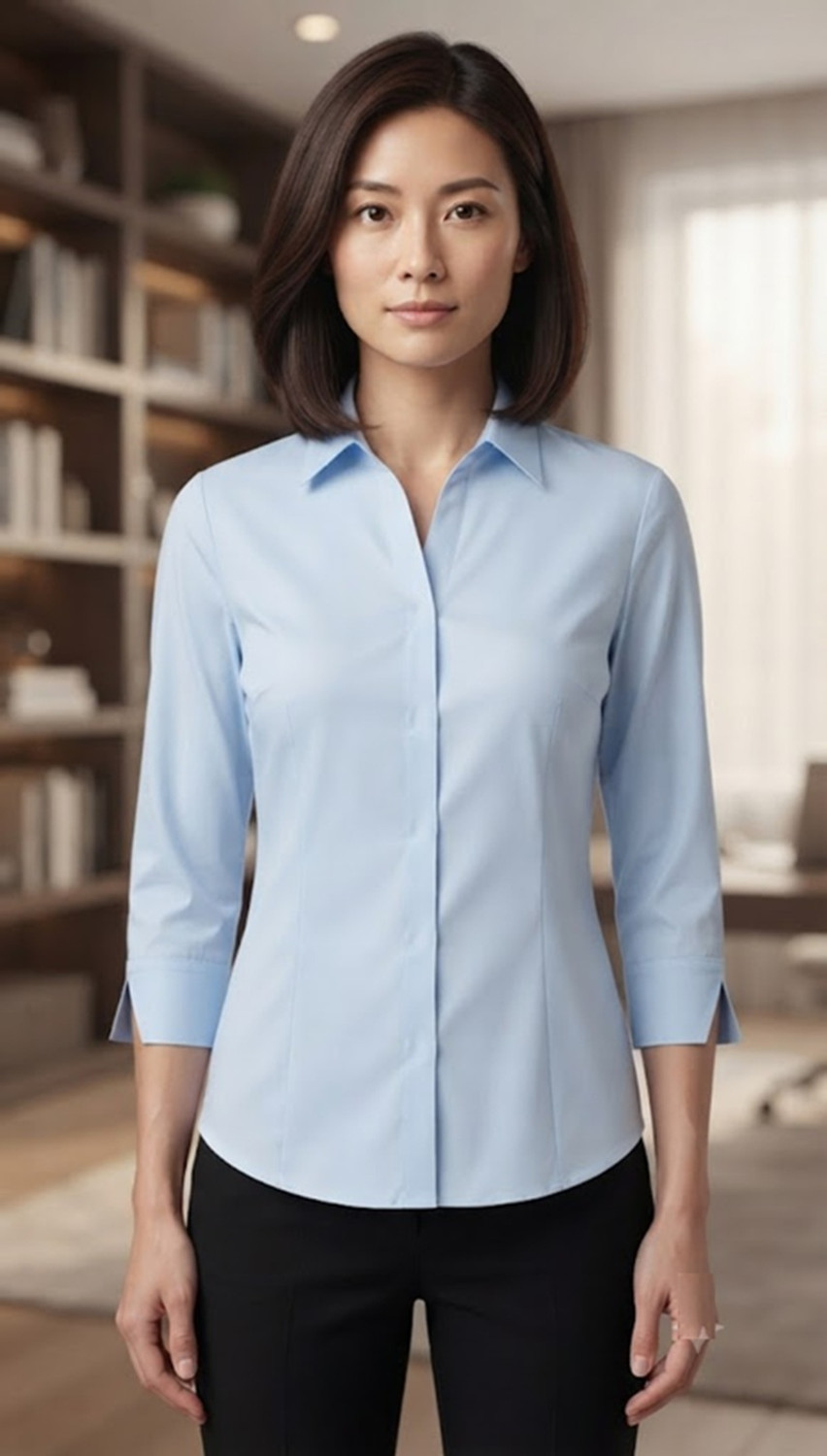Image of MOONXS Women Slim Fit Striped Spread Collar Formal Shirt