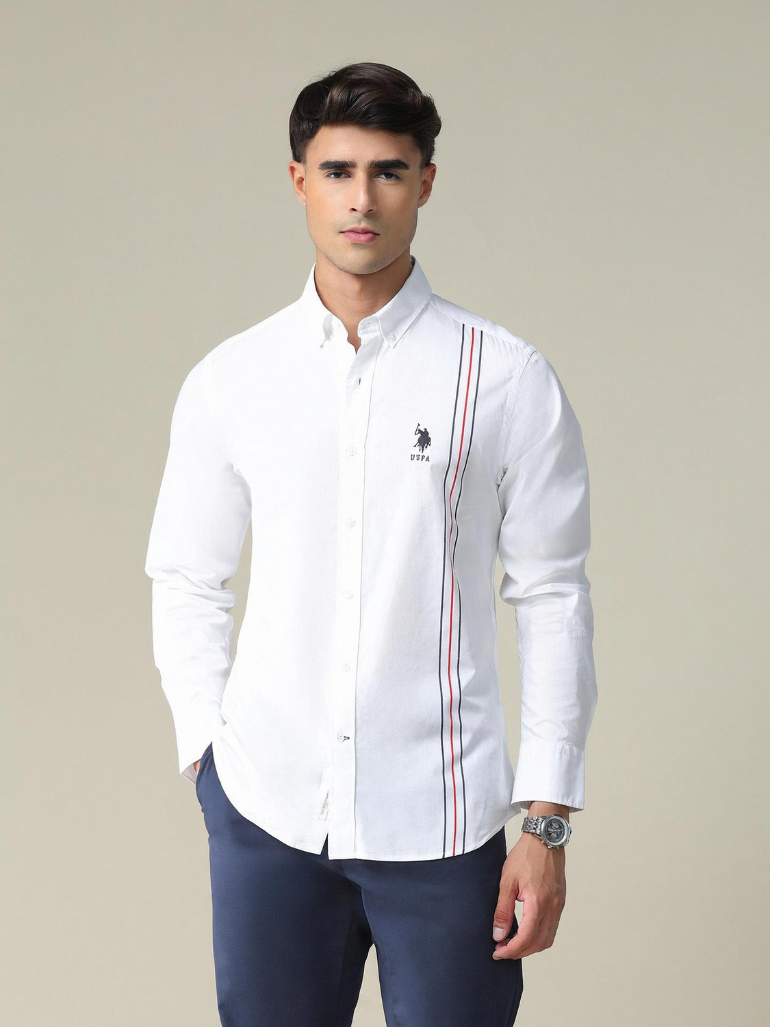 U.S. POLO ASSN. Men Solid Casual White, Red, Black Shirt