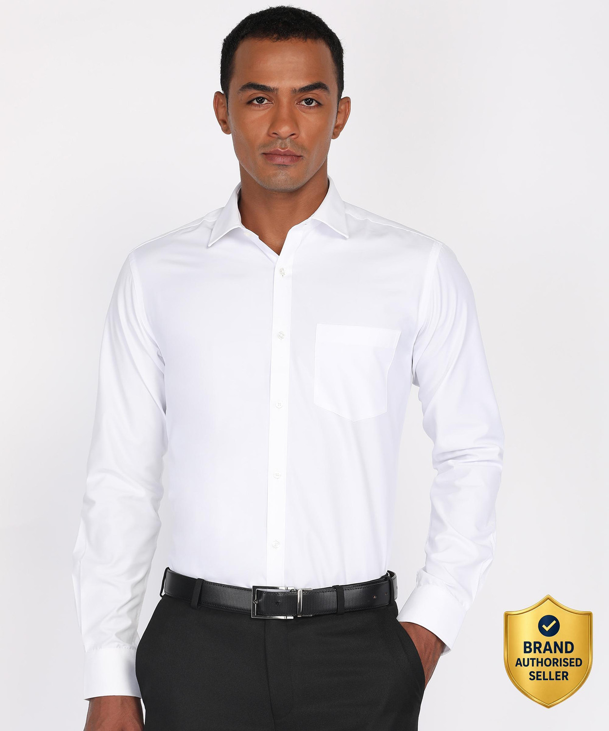 Image of PARK AVENUE Men Slim Fit Solid Cut Away Collar Formal Shirt