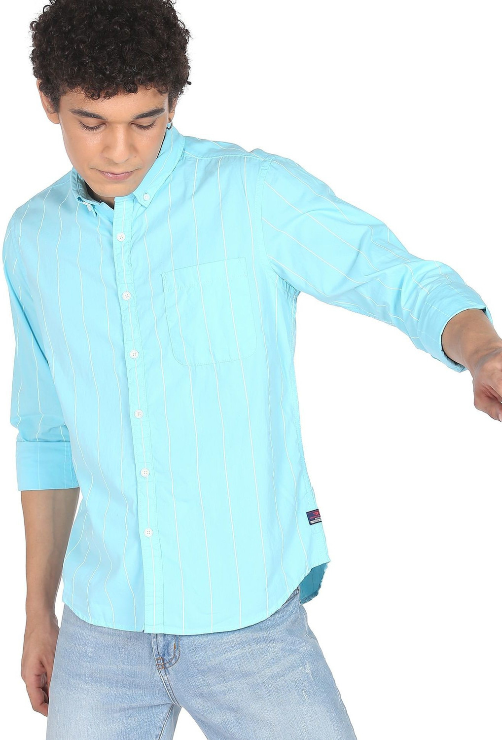 Image of FLYING MACHINE Men Slim Fit Striped Spread Collar Casual Shirt