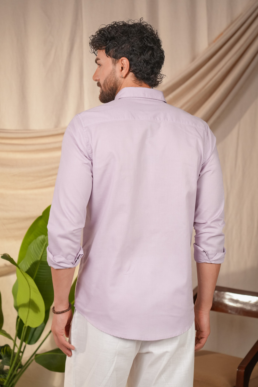 Image of PERCH Men Slim Fit Solid Button Down Collar Casual Shirt