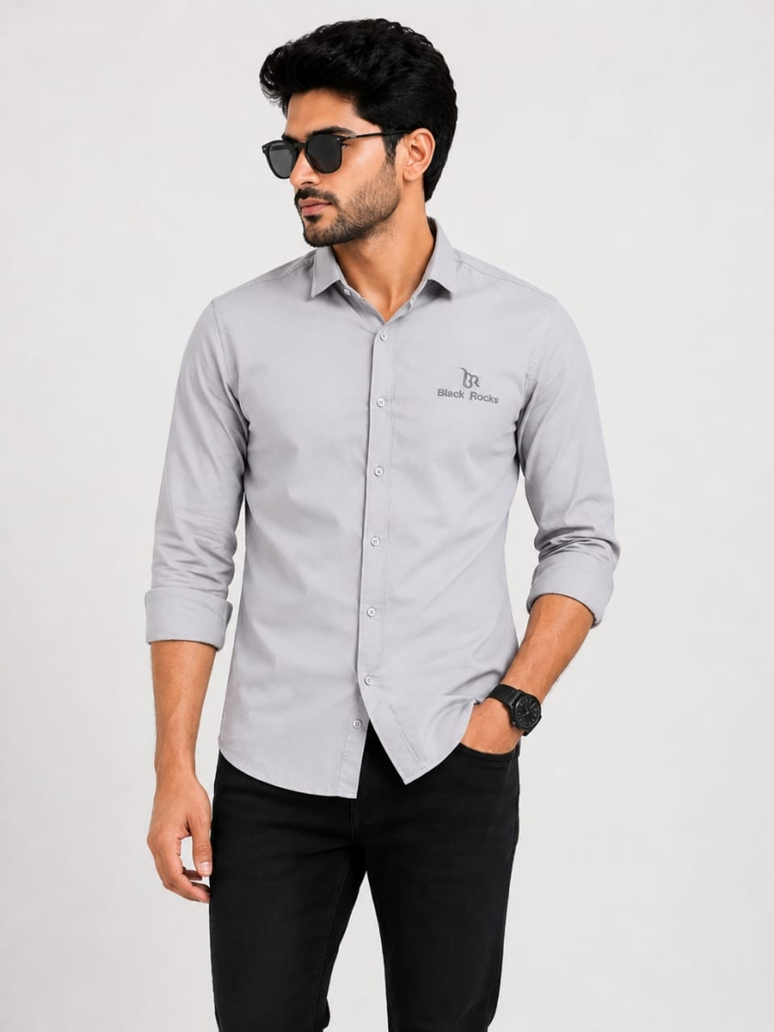 Image of TorontoCN Men Regular Fit Embroidered Spread Collar Casual Shirt