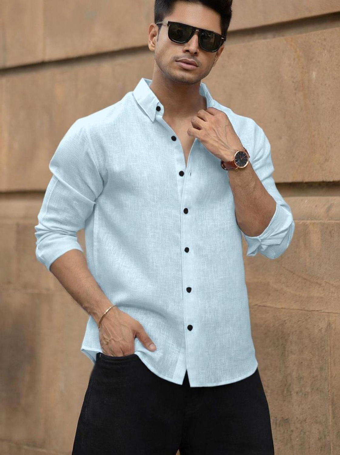 Image of NexaFlair Men Regular Fit Solid Spread Collar Formal Shirt