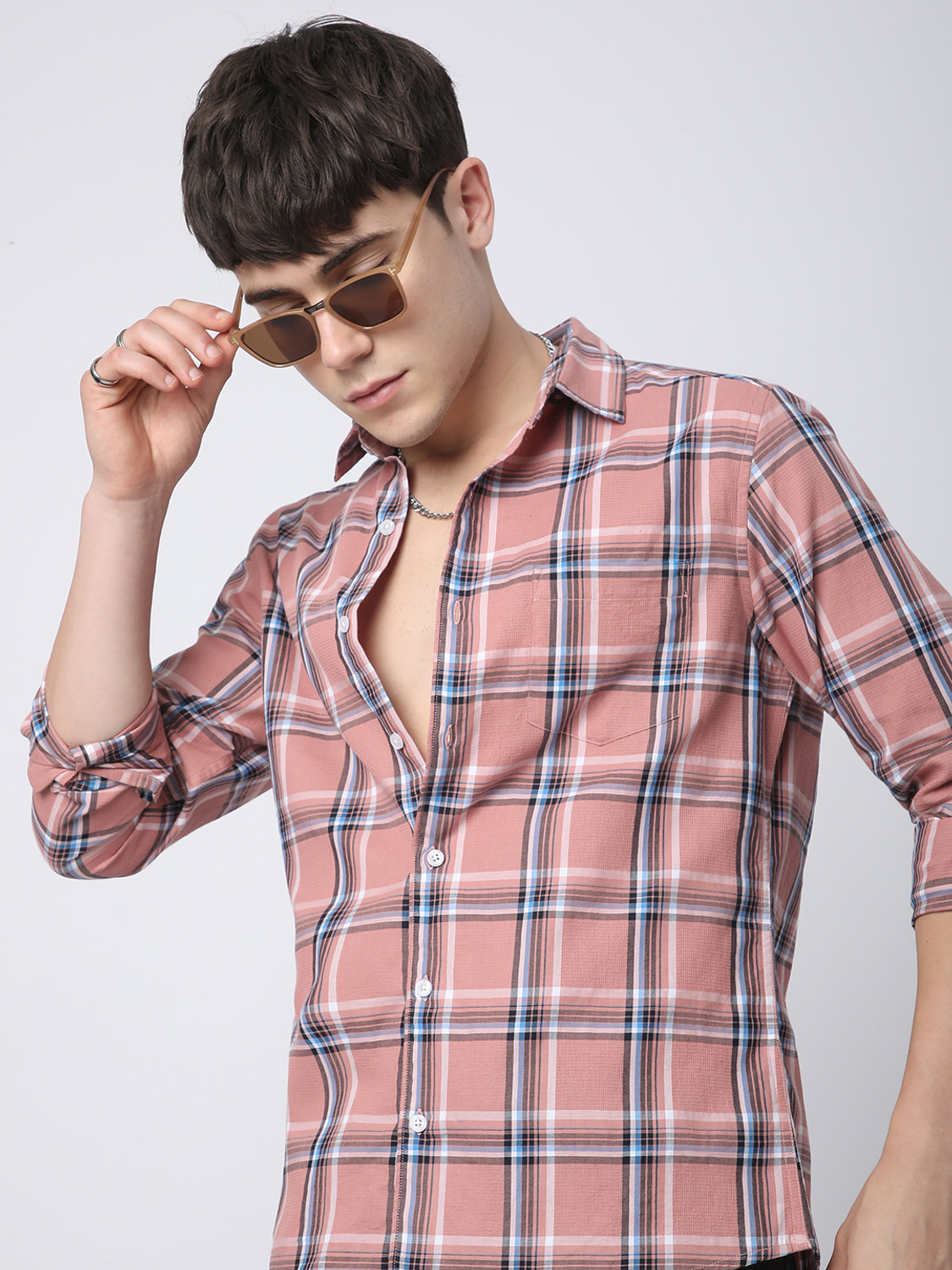 Image of VASTRADO Men Regular Fit Checkered Casual Shirt