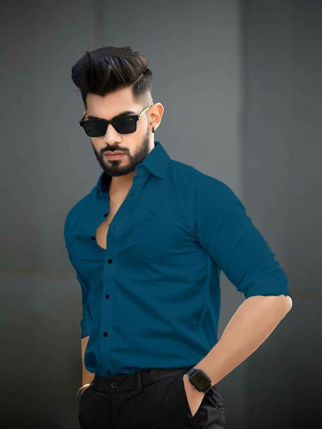 Image of PERCH Men Slim Fit Solid Button Down Collar Casual Shirt