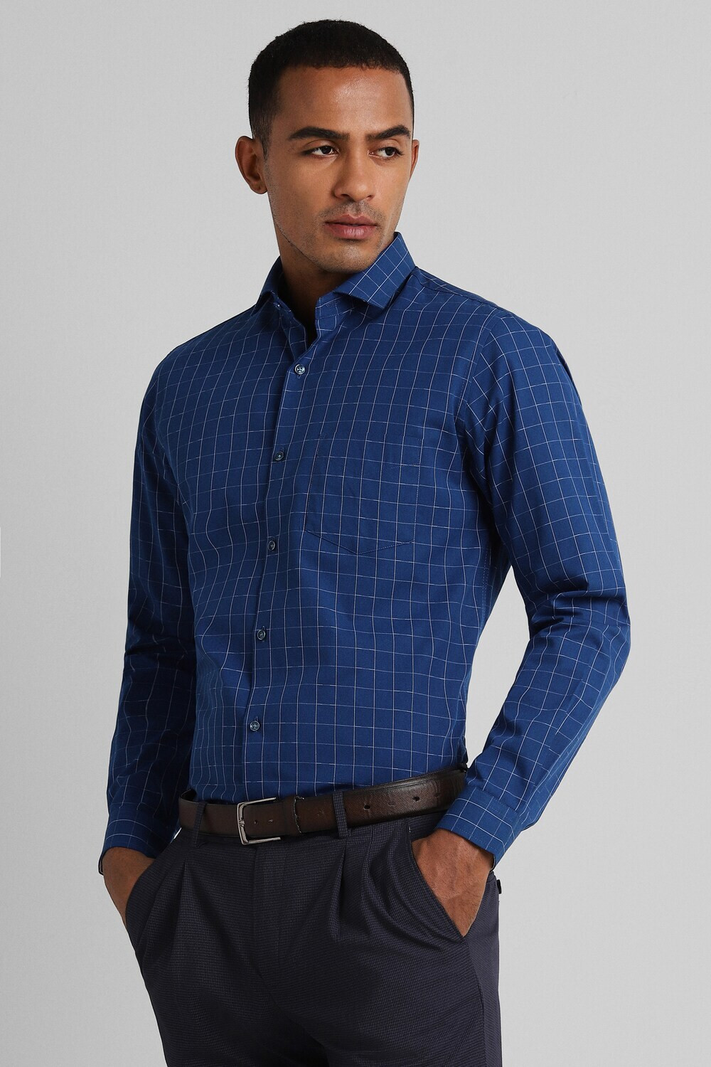 PETER ENGLAND Men Checkered Formal Dark Blue, White Shirt Price