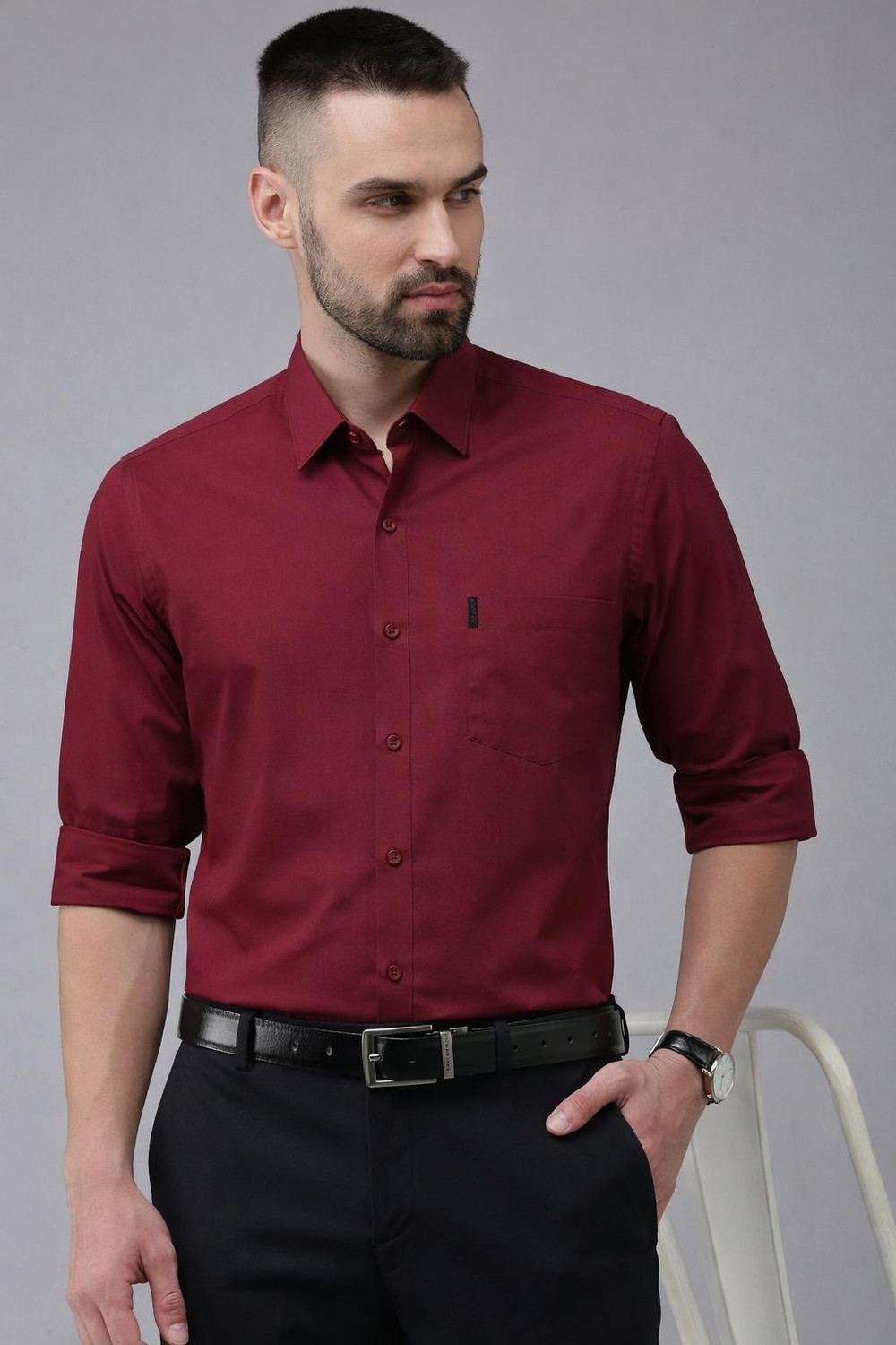 Image of SANBROS Men Regular Fit Solid Spread Collar Casual Shirt