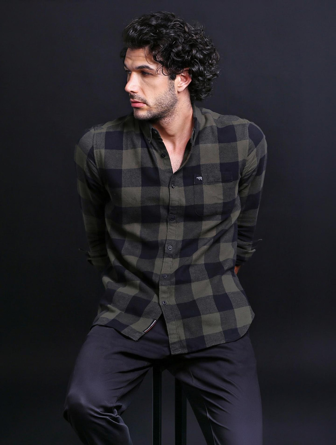 THE BEAR HOUSE Men Checkered Casual Black Shirt
