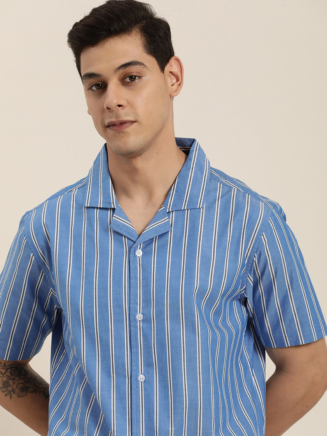 Image of INVICTUS Men Striped Casual Blue Shirt