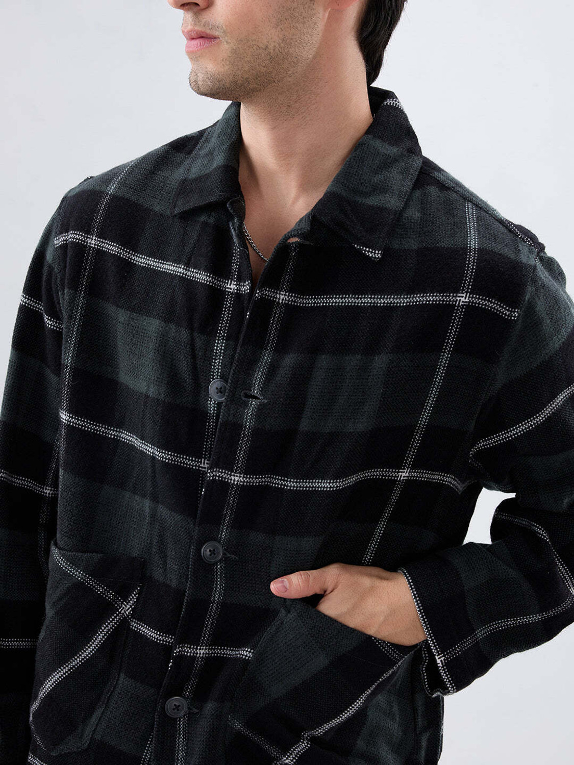 Image of VASTRADO Men Oversized Fit Checkered Cut Away Collar Casual Shirt