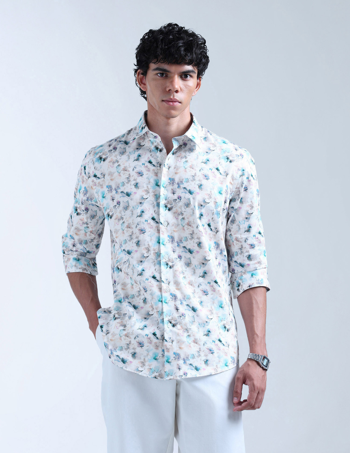Image of FLYING MACHINE Men Slim Fit Checkered Spread Collar Casual Shirt