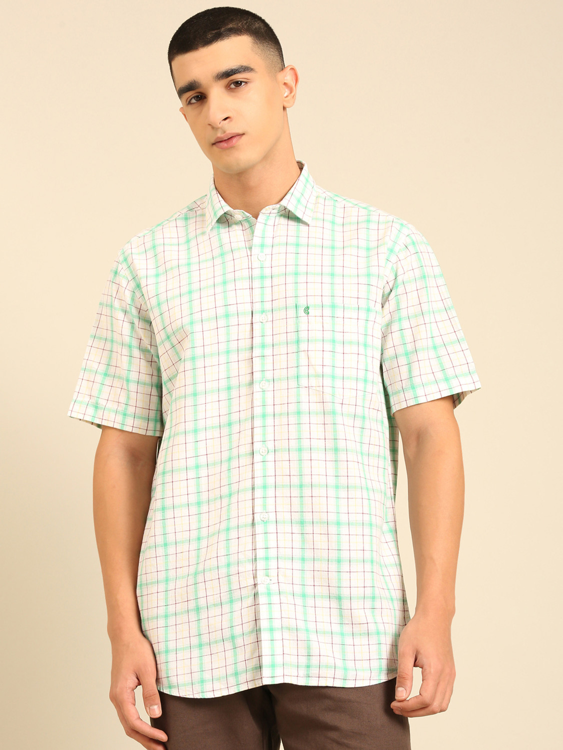 Image of PERCH Men Slim Fit Solid Button Down Collar Casual Shirt
