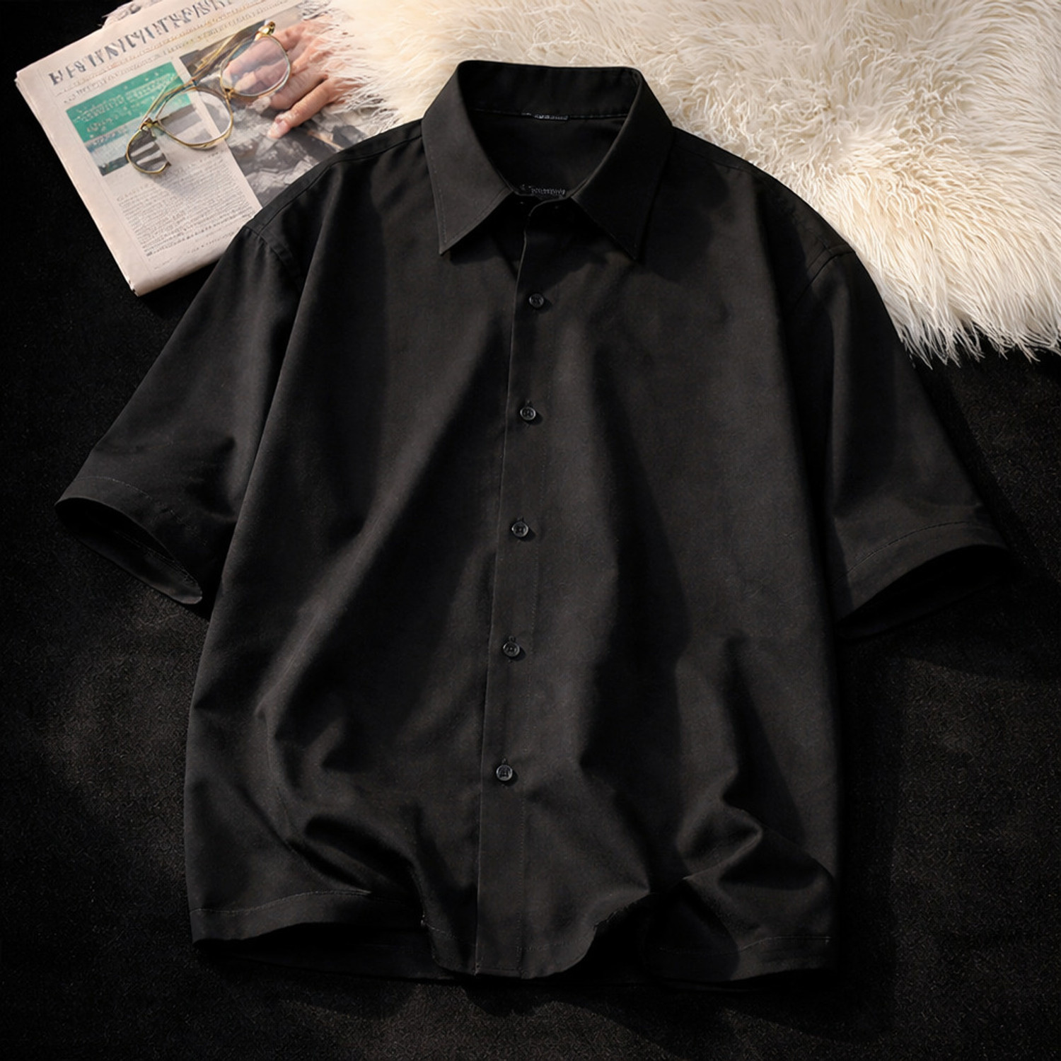 Image of Asta Moda Men Oversized Fit Solid, Printed Spread Collar Casual Shirt