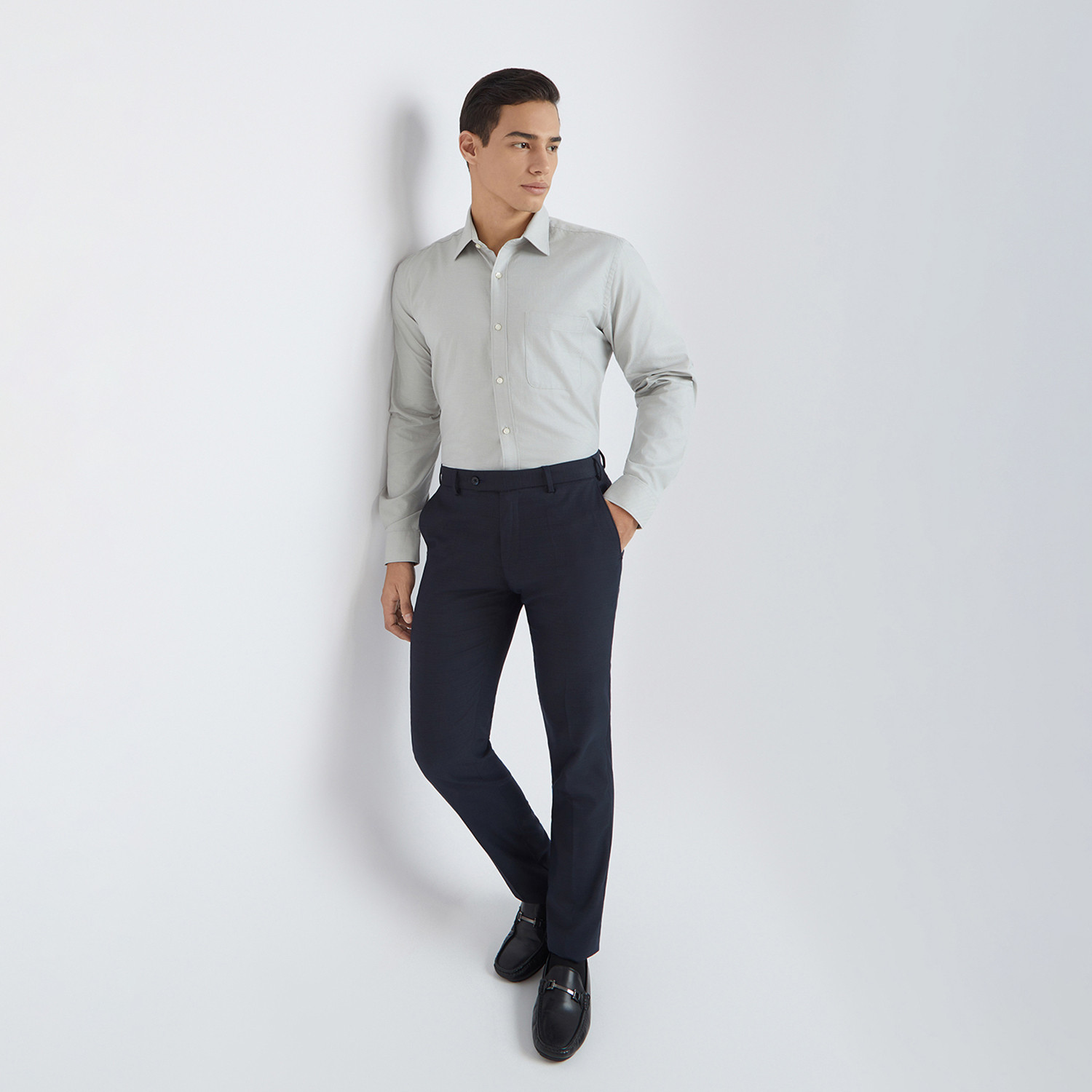 Image of Raymond Men Regular Fit Self Design Spread Collar Formal Shirt