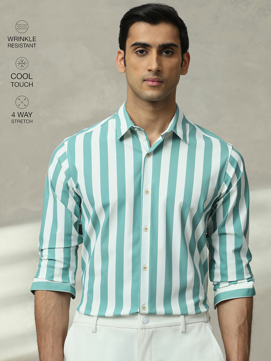 Image of MUFTI Men Slim Fit Striped Spread Collar Casual Shirt