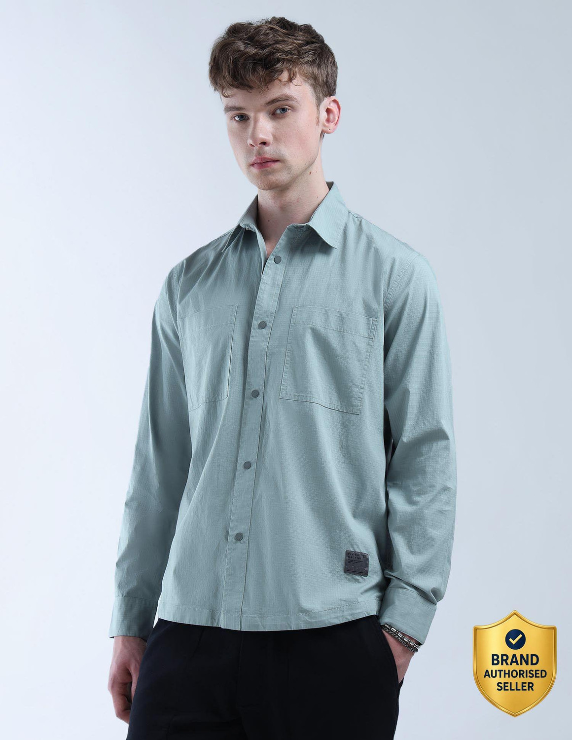Image of FLYING MACHINE Men Slim Fit Checkered Spread Collar Casual Shirt