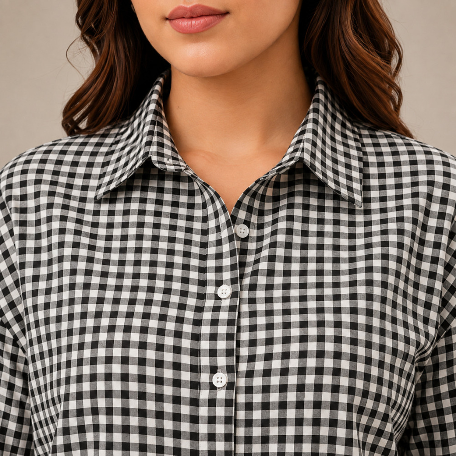 Image of Unikan Women Oversized Fit Checkered Button Down Collar Casual Shirt