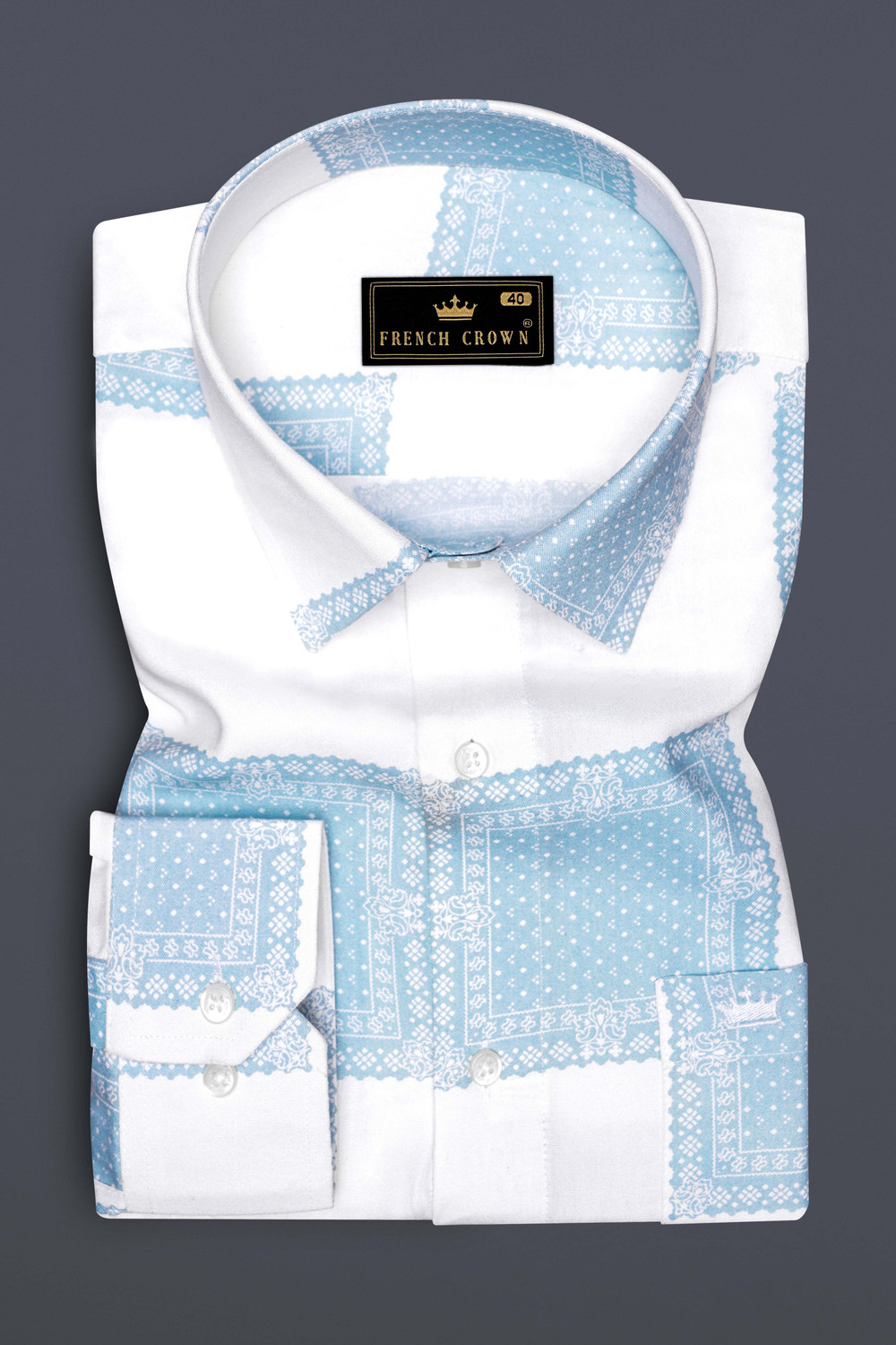 Image of french crown Men Regular Fit Printed Mandarin Collar Casual Shirt