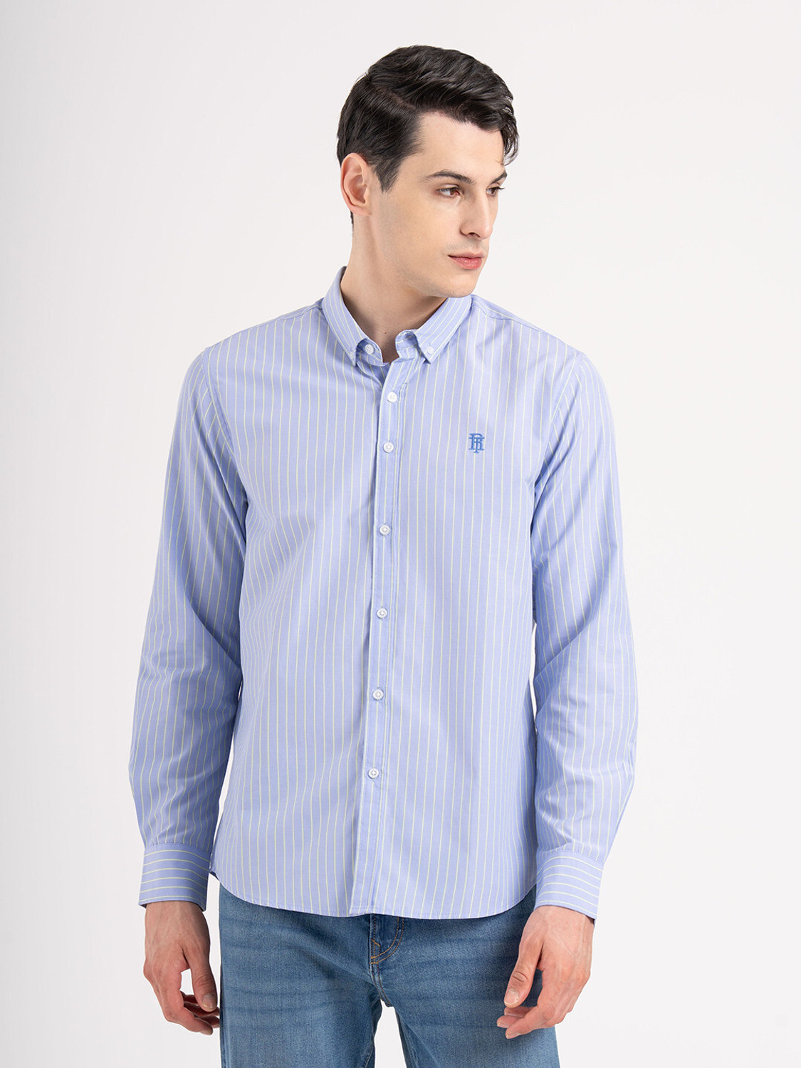 Image of MISCHIEF Monkey Men Tailored Fit Striped Button Down Collar Casual Shirt
