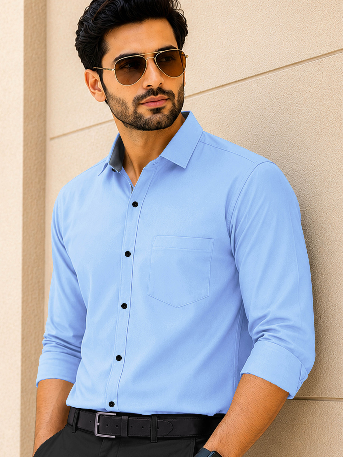 Men Regular Fit Solid Button Down Collar Casual Shirt