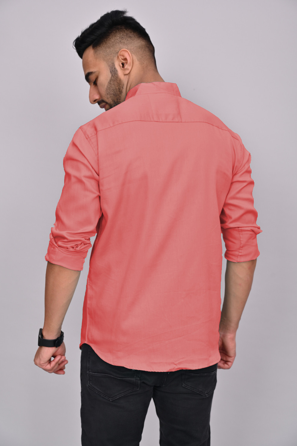 Image of S-LINE Men Slim Fit Solid Mandarin Collar Casual Shirt