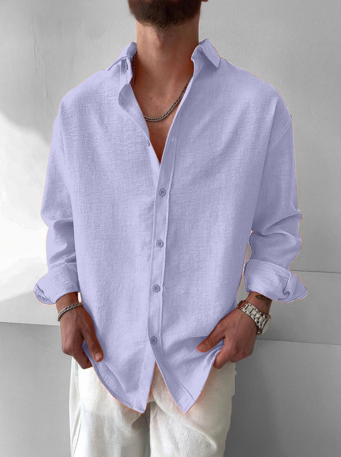 Image of PERCH Men Slim Fit Solid Button Down Collar Casual Shirt