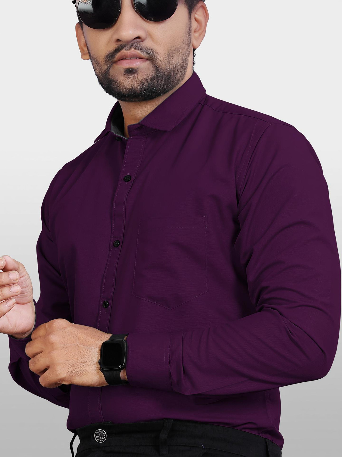 Image of FIBERMILL Men Slim Fit Solid Spread Collar Formal Shirt