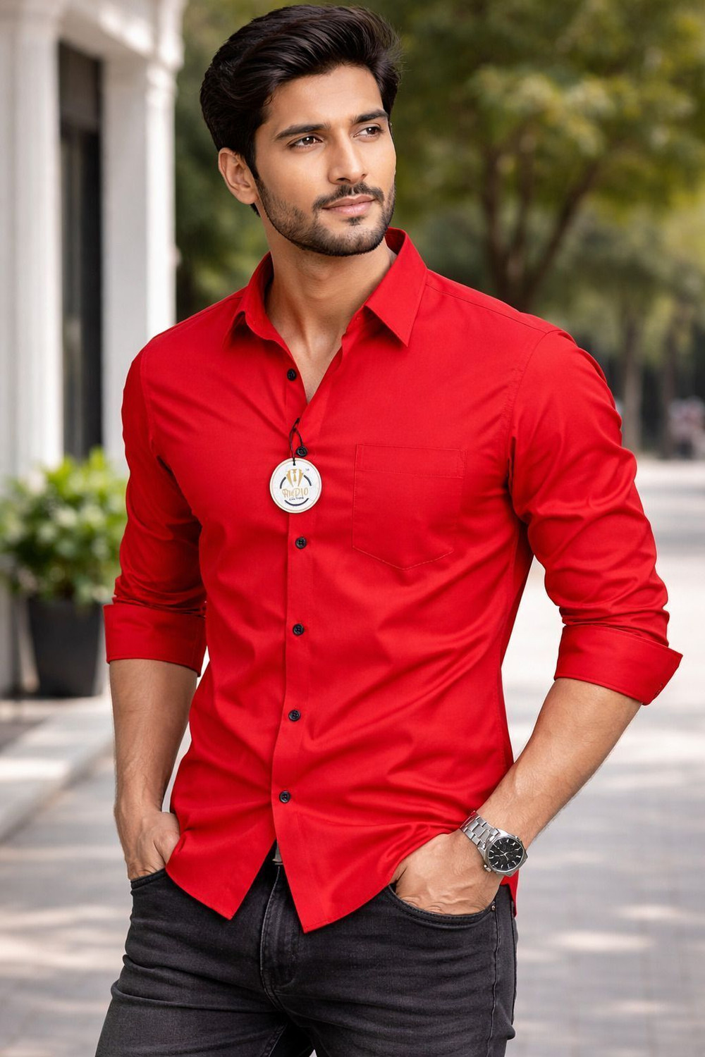 Image of FIBERMILL Men Slim Fit Solid Spread Collar Formal Shirt