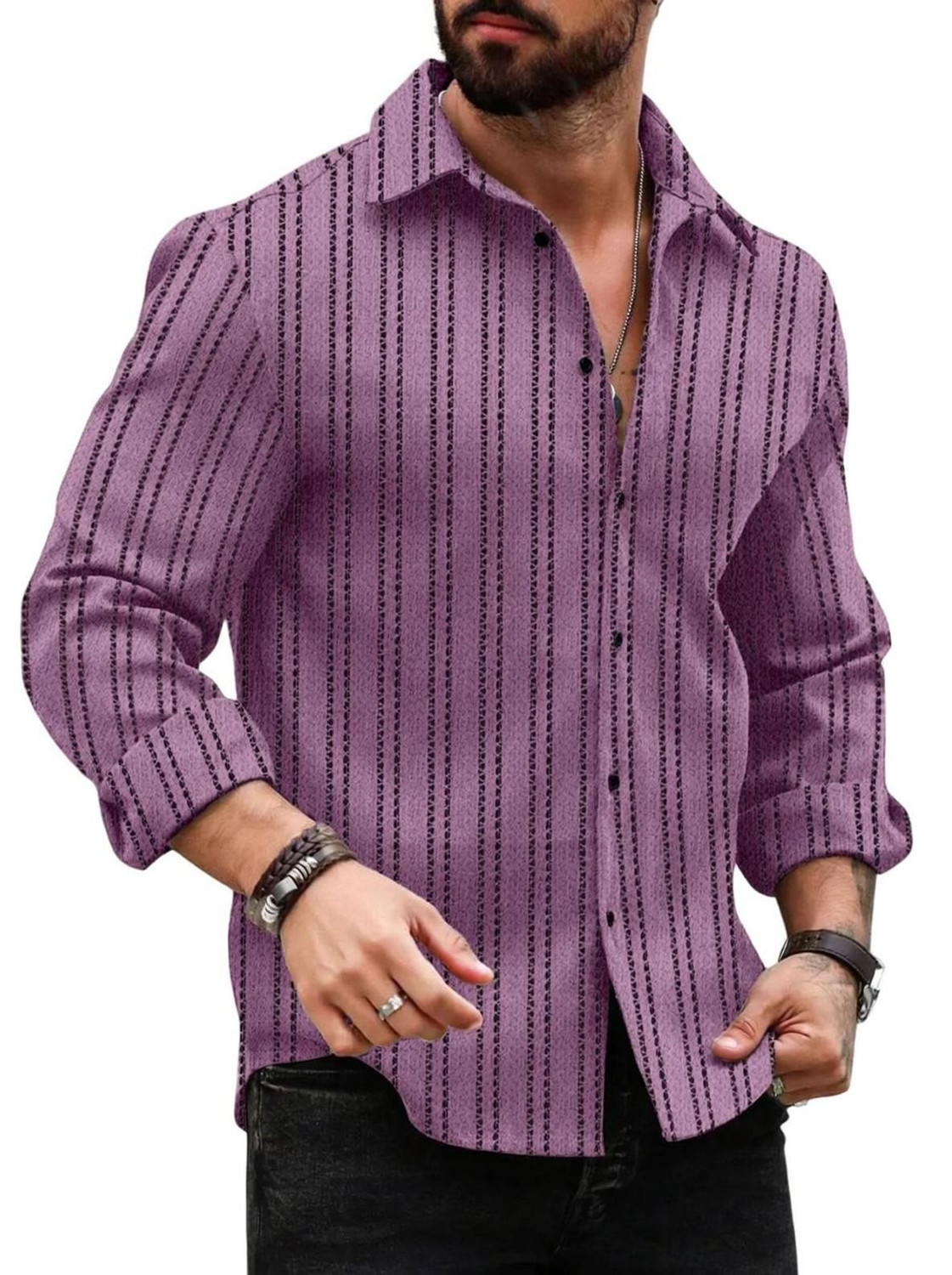 Image of S-LINE Men Slim Fit Solid Mandarin Collar Casual Shirt