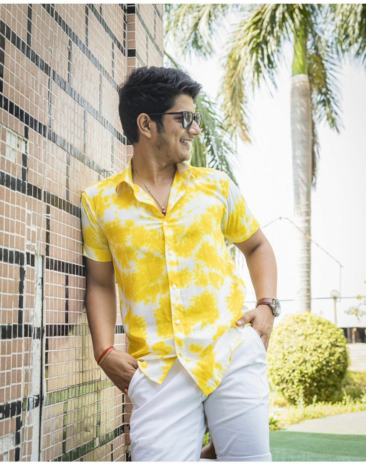 Fashionable Village Men Printed Casual White Yellow Shirt Price History