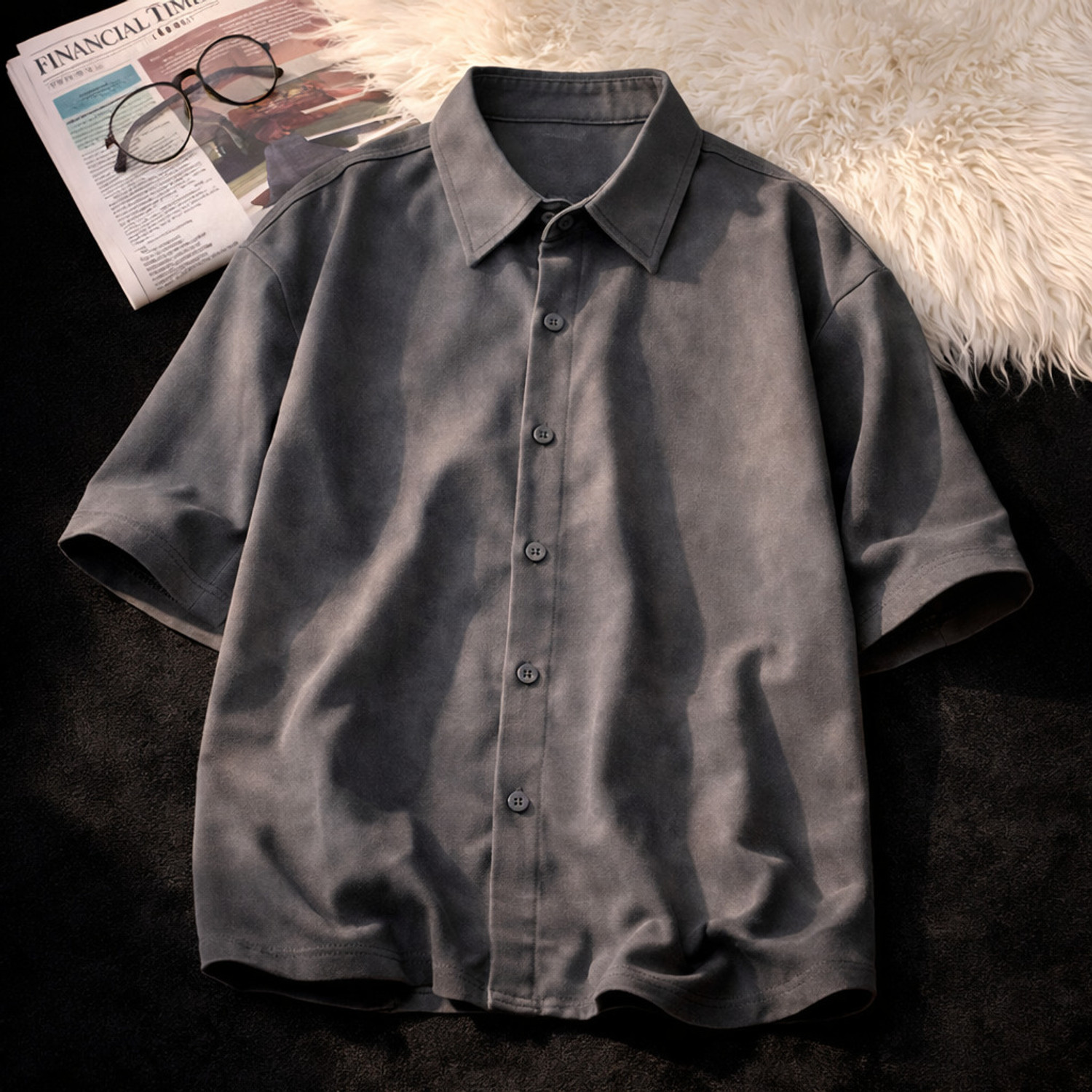 Image of Asta Moda Men Oversized Fit Solid, Printed Spread Collar Casual Shirt