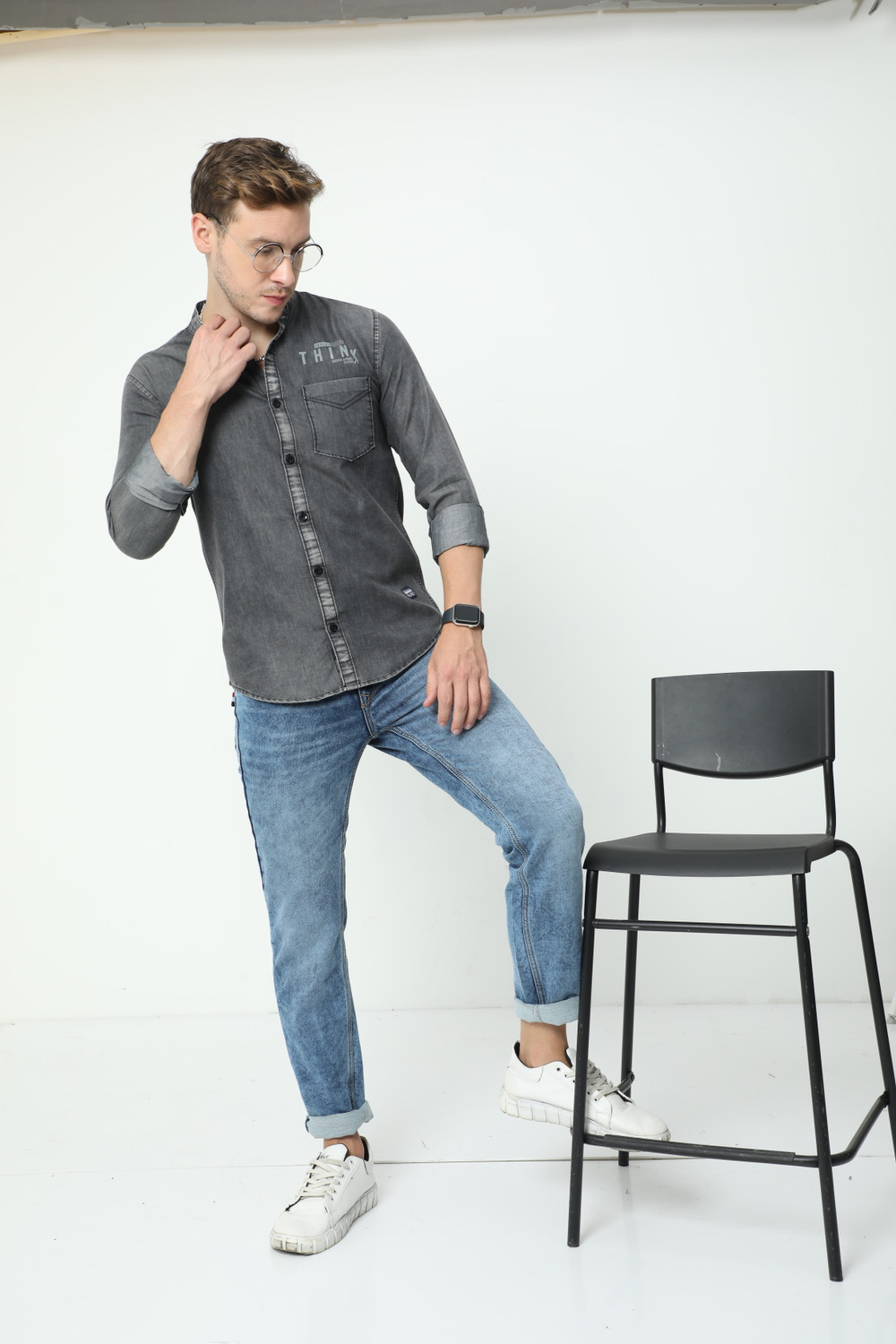 Image of Gaz America Men Printed Casual Grey Shirt