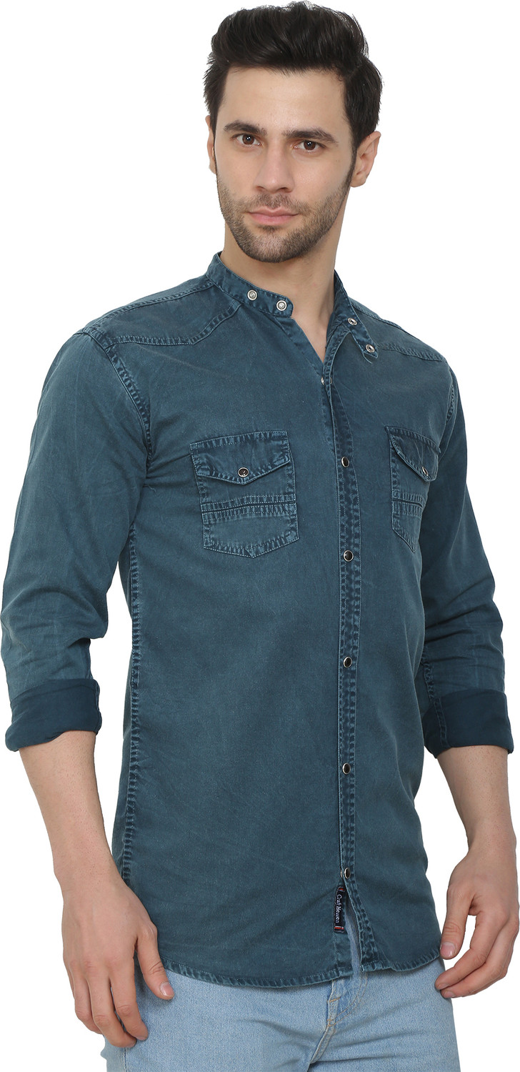 Image of CRAFT HEAVEN Men Washed Casual Dark Green Shirt