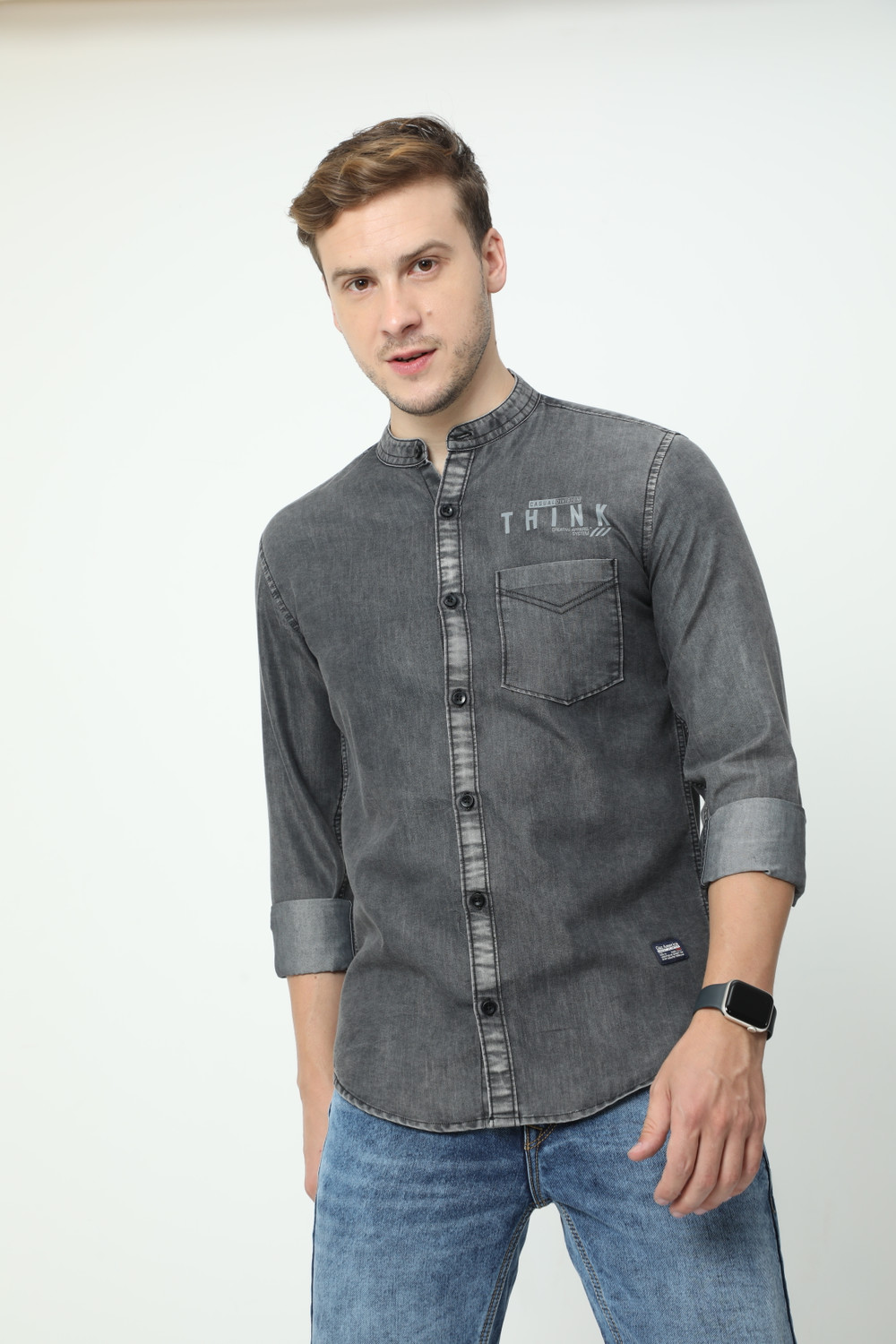 Image of Gaz America Men Printed Casual Grey Shirt