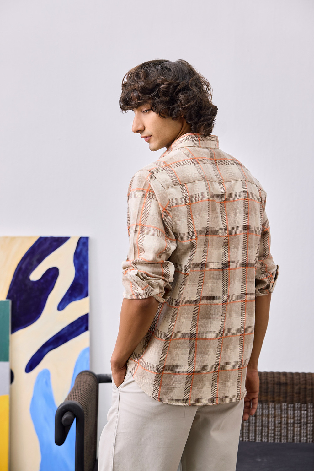 Image of UNSTD Men Regular Fit Cotton Checked Shirt | Full Sleeves Men Relaxed Fit Fit Striped Spread Collar Casual Shirt