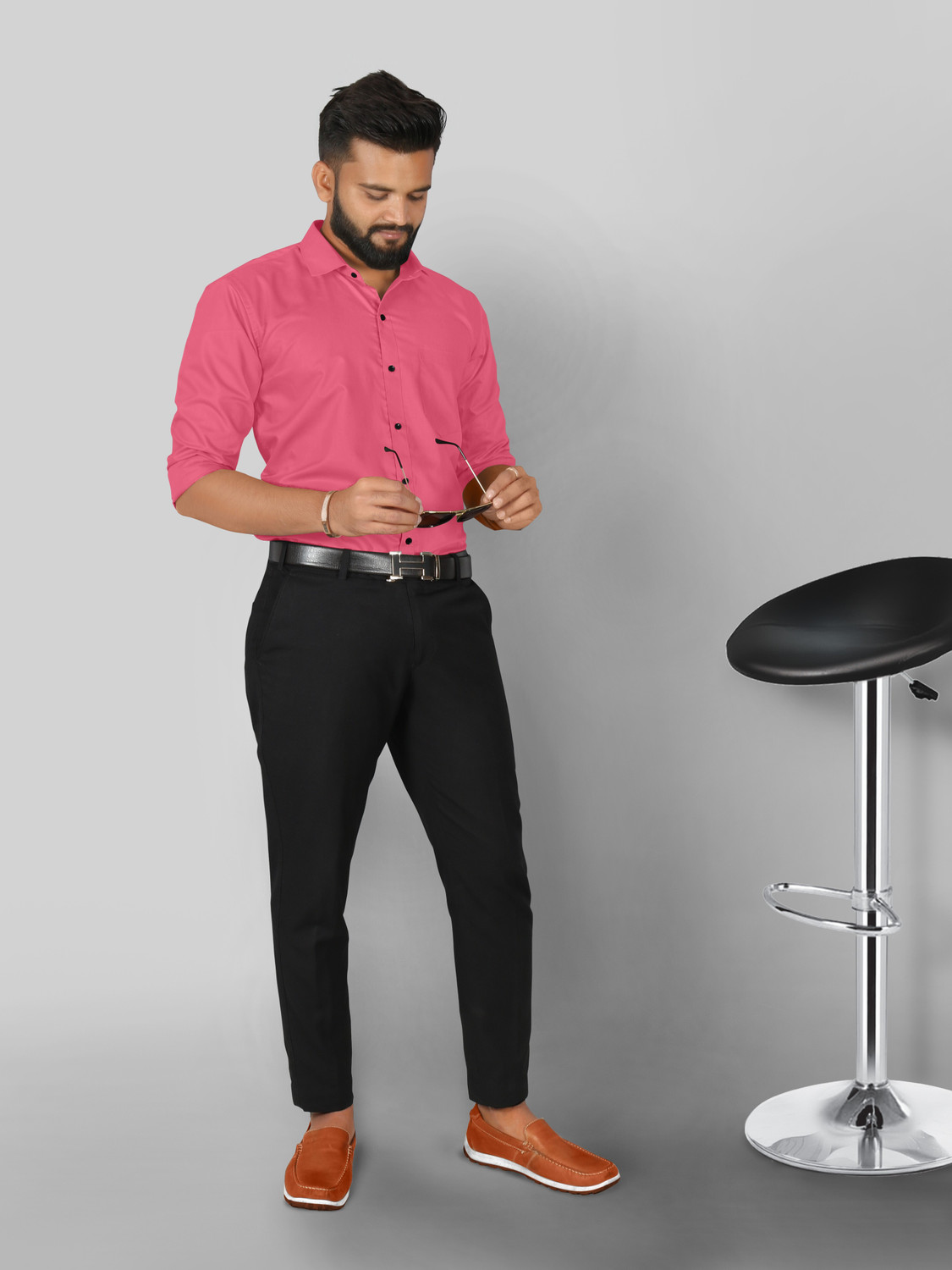 Image of FIBERMILL Men Slim Fit Solid Spread Collar Formal Shirt