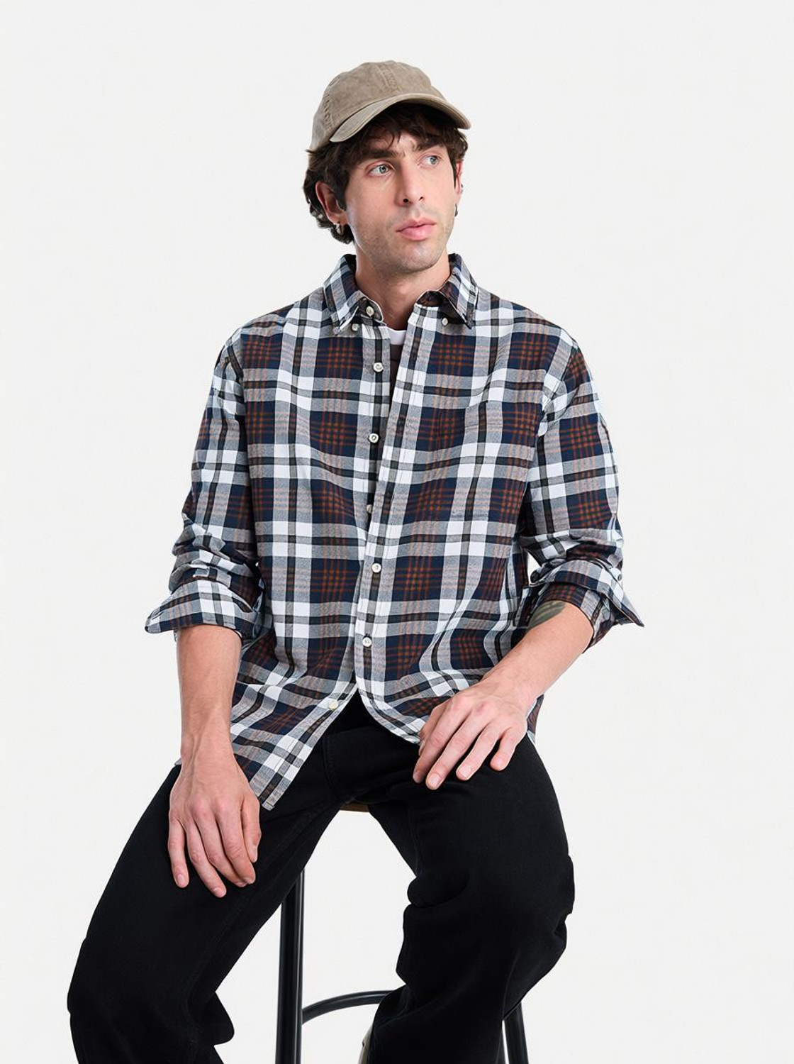 snitch men checkered casual multicolor shirt
