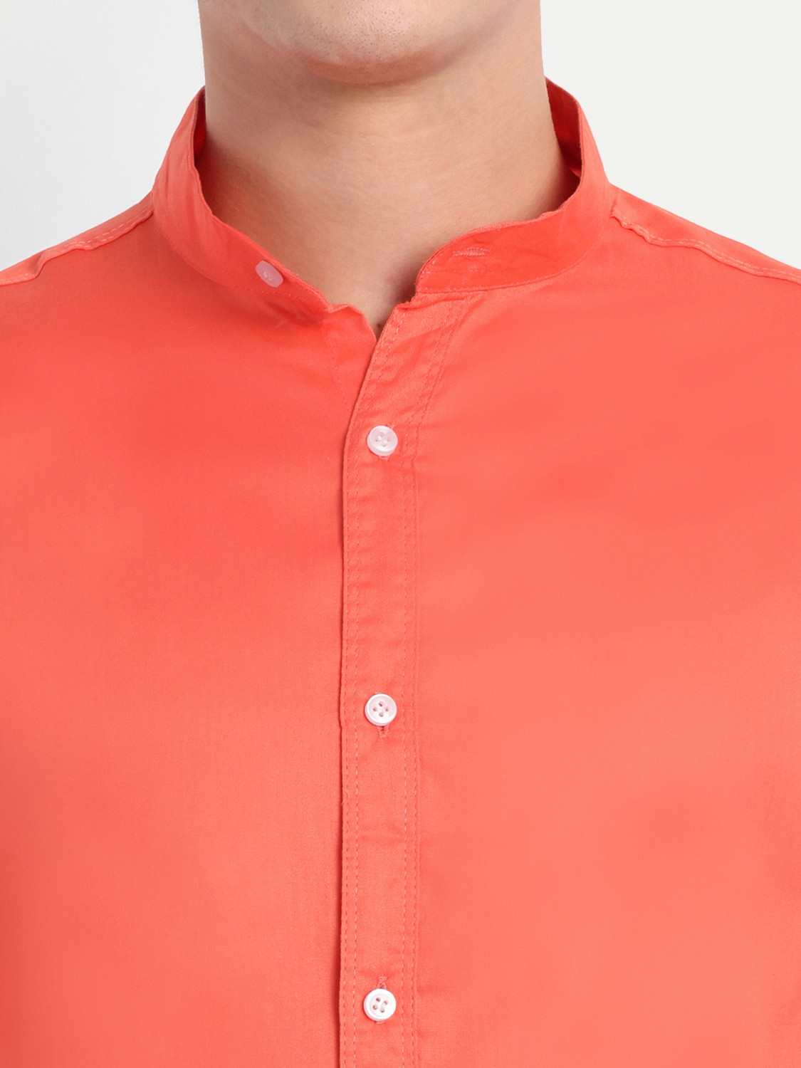 Image of S-LINE Men Slim Fit Solid Mandarin Collar Casual Shirt